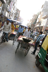 Pushing a snack cart through Delhi